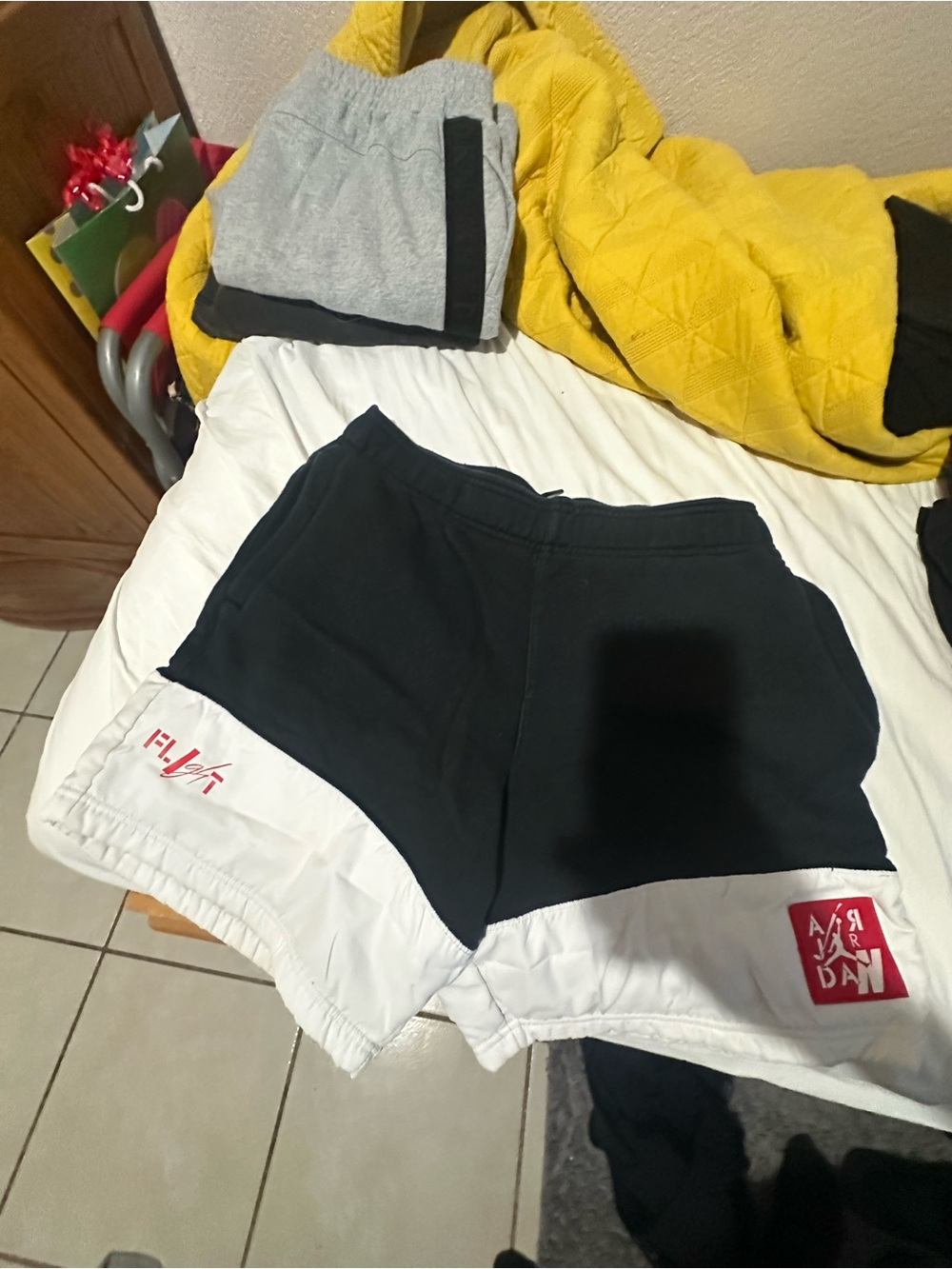 Jordan Black and White Women's Athletic Shorts with Red Logo